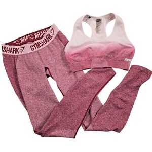 Gymshark Ombre Seamless Leggings Sports Bra Set Womens Small Pink Workout Gym